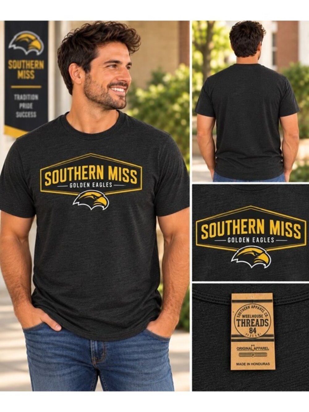 Southern Miss Golden Eagles Men's Rival Threads T-Shirt Gray College Tee NWT XL